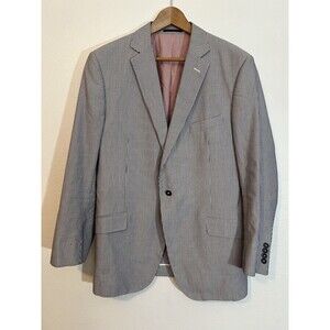 Blazer Blue Seer Sucker Print Men’s 40 Classic Vintage J Hilburn JSW Red Lining